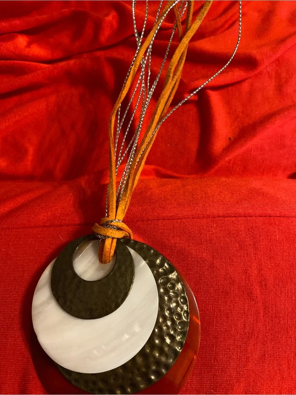 Layered Pendant Necklace in White, Gold and Tan